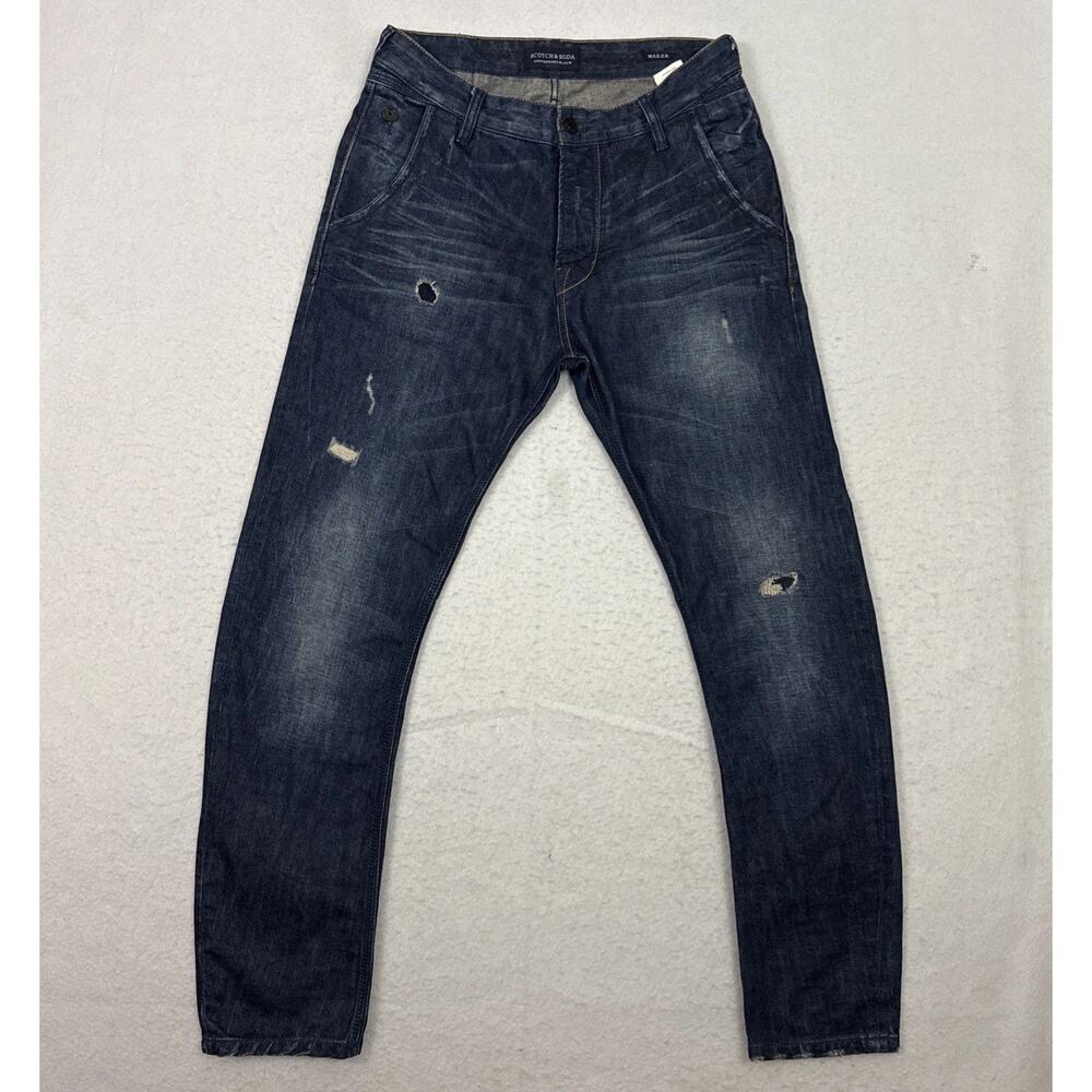 Scotch & Soda Mailer Jeans Mens 31x32 Blue Distressed Tapered Denim